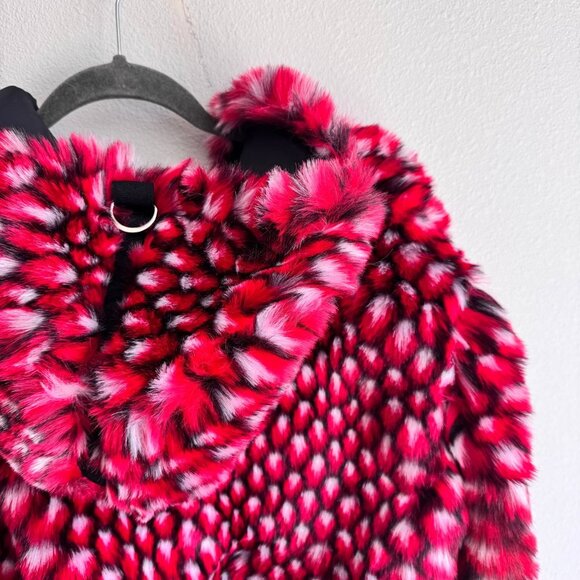 Faux Fur Jacket – Red/Black Pattern, Size S - Picture 4 of 10